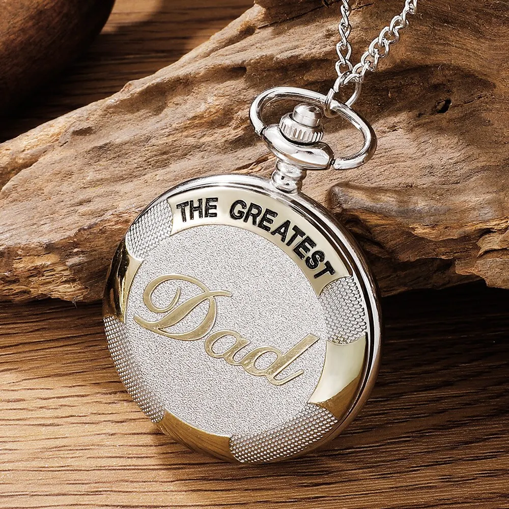 Vintage Silver Golden Luxury THE GREATEST DAD Quartz Pocket Watch Fob Chain Necklace Mens Fathers Gifts Clock Relogio De Bolso - Image 6