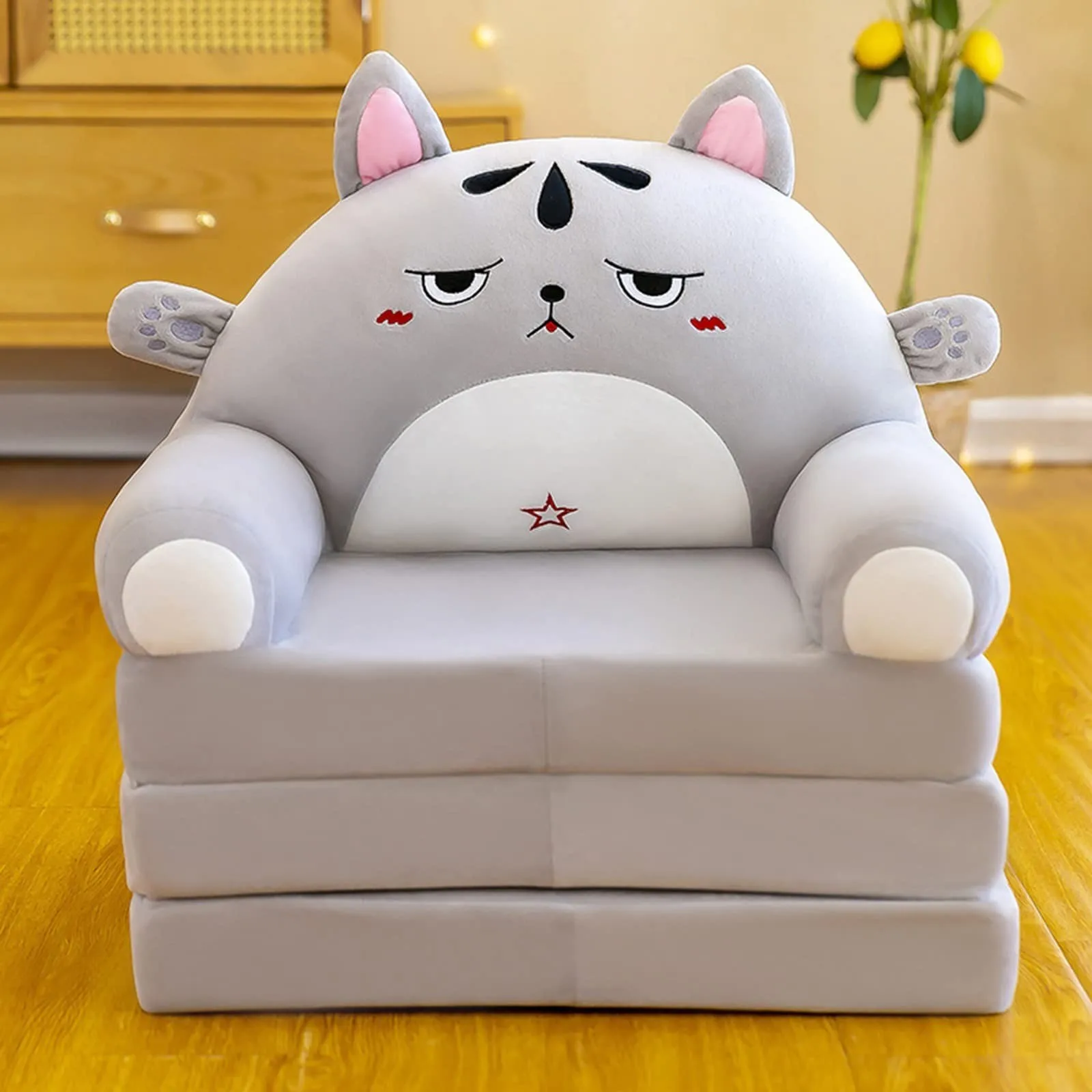 Plush Foldable Kids Sofa Backrest Armchair 2 In 1 Foldable Children Sofa Cute Cartoon Lazy Sofa Children Flip Open Sofa Bed For - Image 15