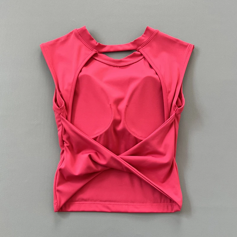 Sexy short backless fixed chest pad sports T-shirt vest women's tight quick drying sleeveless yoga top - Image 4