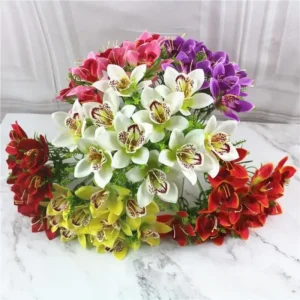 10Pcs/Bouquet Artificial Orchid Flore White Silk Fake Orchid Flower DIY Wedding Back Road Home Desk Vase Accessories Faux Flores