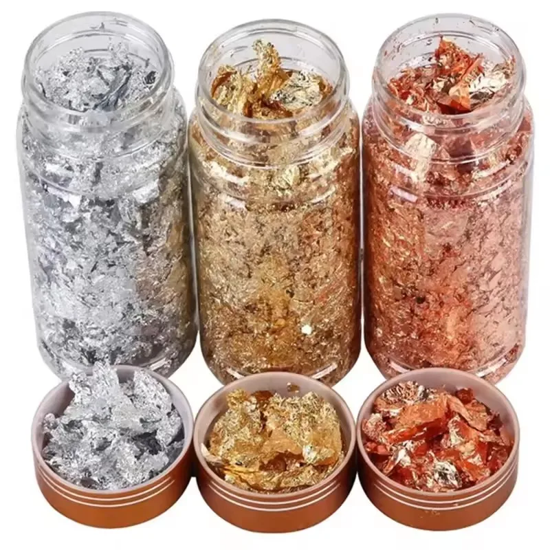3g Golden Silvery Foil Decorative Paper Resin Mold Filling Resin Jewelry Making Metallic Foil Flakes For Nail Art Painting Craft