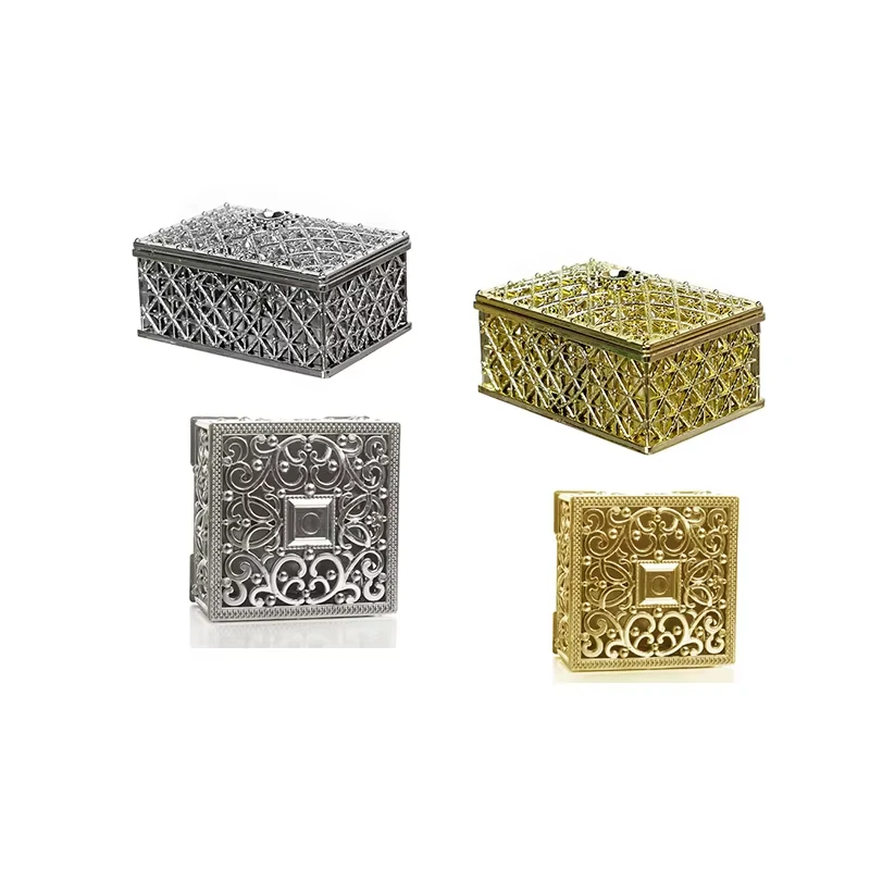 2 PCs Mini Treasure Storage Jewelry Box Silver-color Hollow Flower Pattern Jewelry Case Boxes for Necklace Earring Ring - Image 8