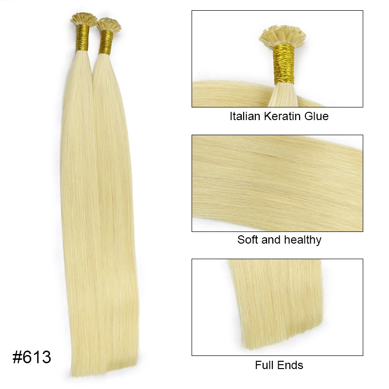 Straight Human Hair Extension By Fusion Flat Tip Keratin Capsules 0.8g/ 1g/Strand 50pcs Natural Hair Extension Ombre Blond Color - Image 8
