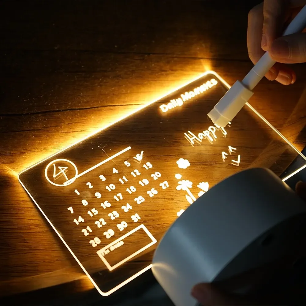 DIY Notepad LED Drawing Board Glowing Acrylic Message Board With Pen Erasable Children's Drawing Letter Message Board Night Lamp - Image 2