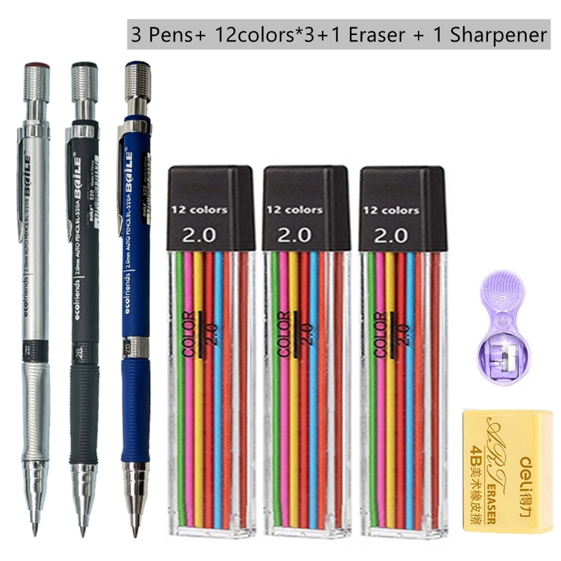 Mechanical Pencil Set 2.0 mm with 2B Black/Colors Lead Refill For Writing Sketching Art Drawing Painting School Automatic Pencil - Image 8