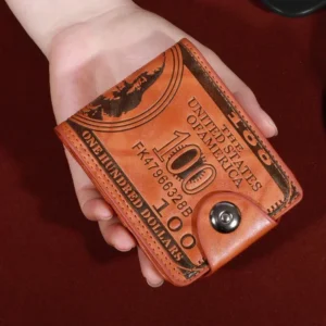 New men's fashionable leather wallet with USD pattern, multiple card slots, and large capacity wallet
