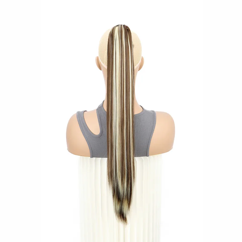 24Inch Synthetic Long Straight Claw Clip On Ponytail Hair Extensions Heat Resistant Ponytail Blonde Black Hairpiece for Women - Image 17