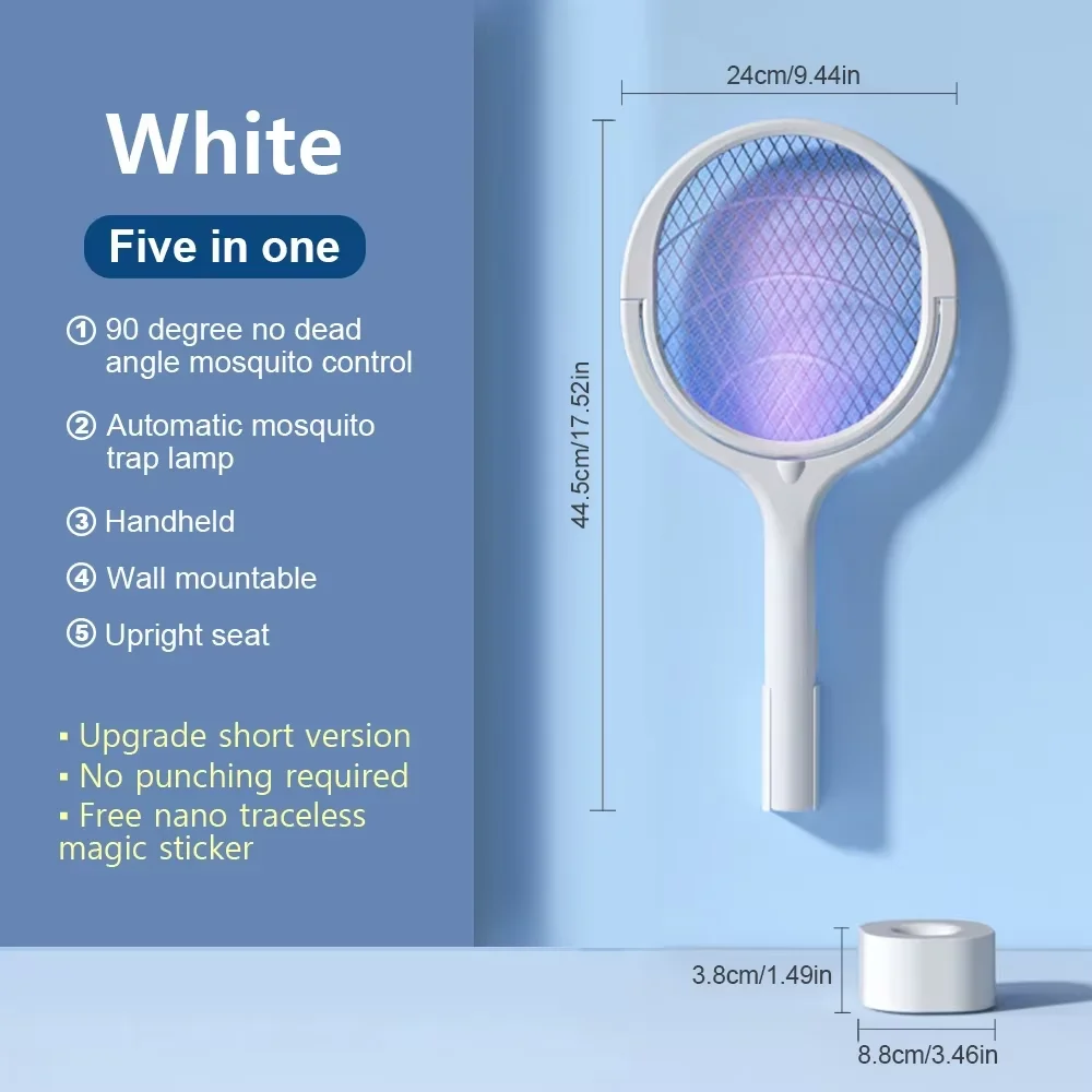 5 In 1 Fast Charging Racket Kill Fly Bug Safety Insulated Battery Powered Lamp ABS Adjustable Electric Mosquito Swatter - Image 9