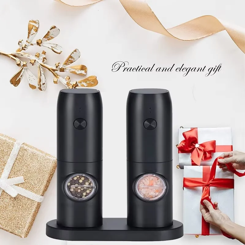 Electric Salt and Pepper Grinder Set with Charging Base and LED Light Adjustable Coarseness Automatic Spice Herb Mill - Image 6