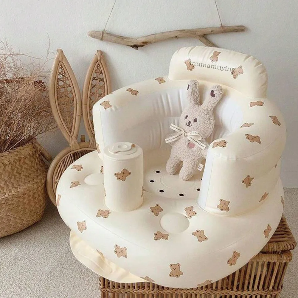 Infant Shining Baby Inflatable Sofa Children Puff Portable Bath Chairs PVC Multifunctional Seat Practice Sitting Bath Stool - Image 5