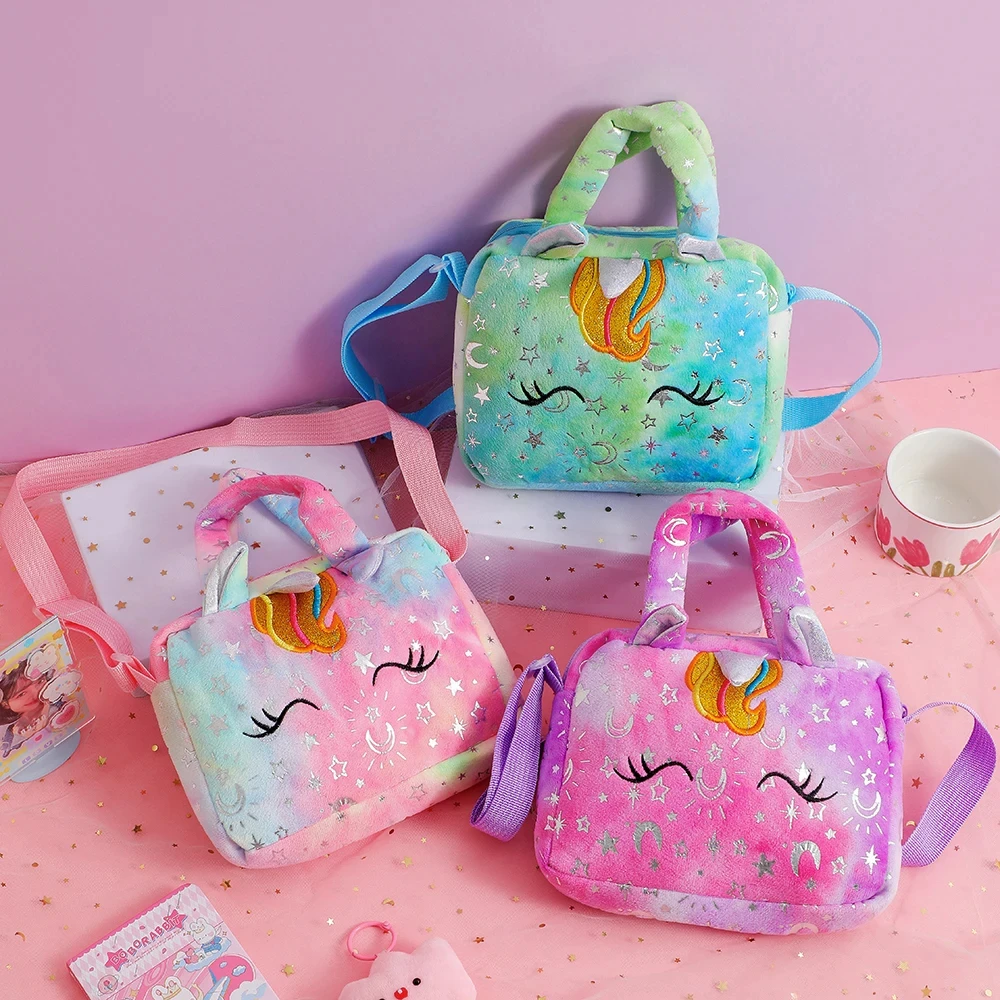 Plush Unicorn Crossbody Bag for Girls Kids Shoulder Purse Cute Student Gift Pencil Case Coin Wallet Travel Accessory - Image 6