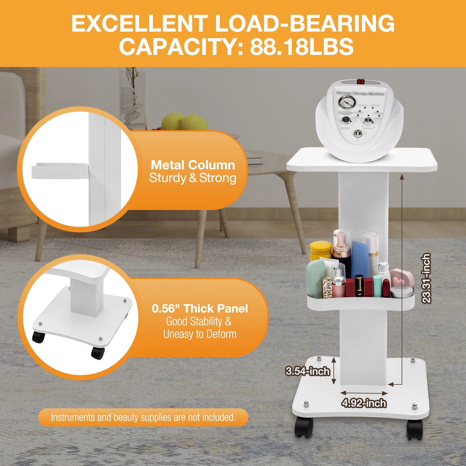 Beauty Equipment Cart SPA Machine Trolley Beauty Salon Rolling Trolley White Table Cart Small Bubble Medical Cart 360°Rotatable - Image 3