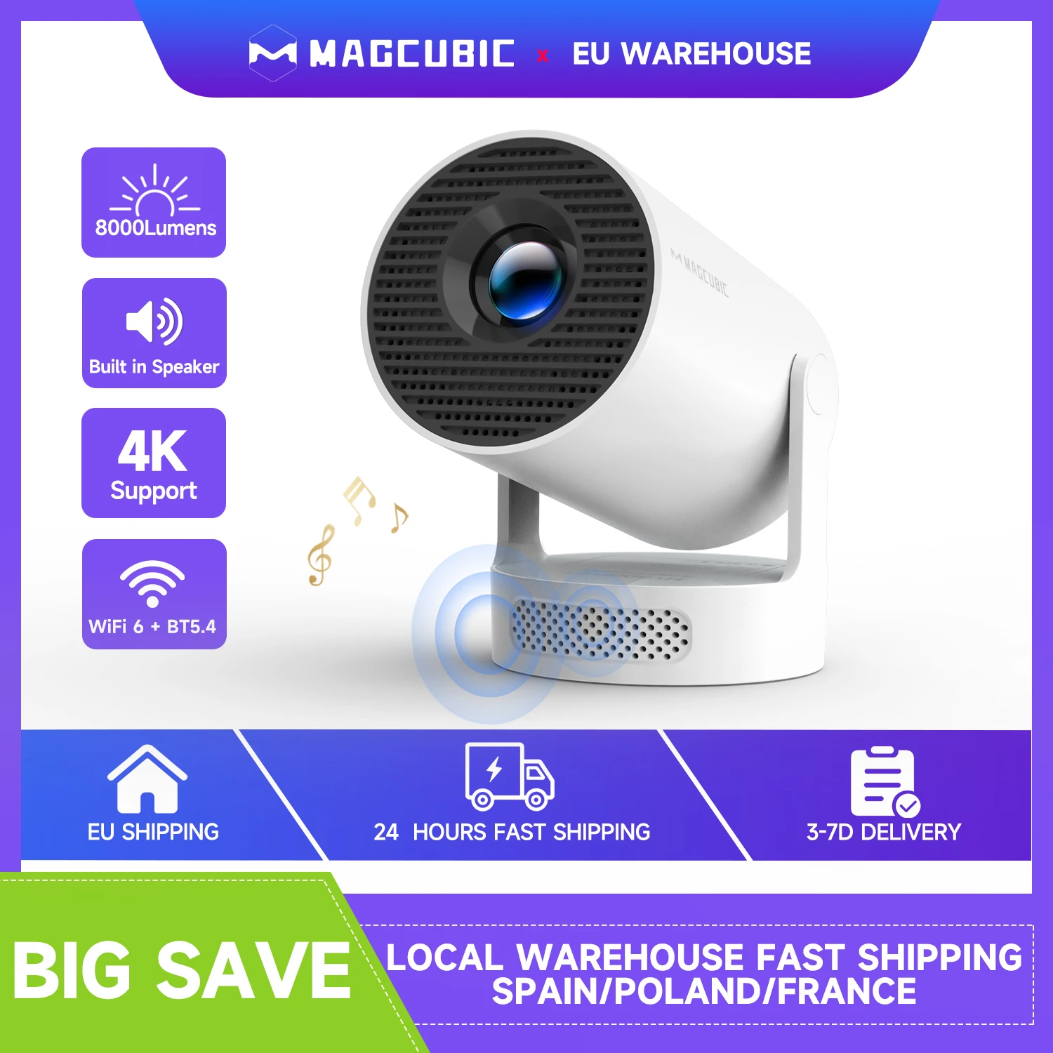 Magcubic HY300 Pro+ 4K Android 11 Portable Projector 8000 Lumens WiFi 6 BT5.4 Outdoor Theater 5W HiFi Speaker 720P HD Supported