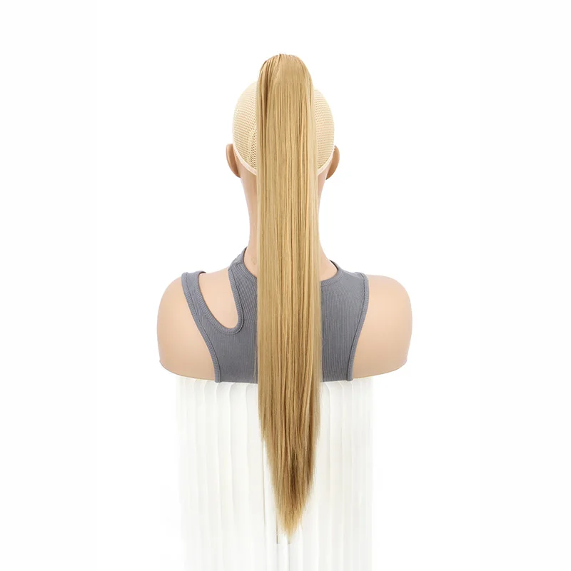 24Inch Synthetic Long Straight Claw Clip On Ponytail Hair Extensions Heat Resistant Ponytail Blonde Black Hairpiece for Women - Image 7