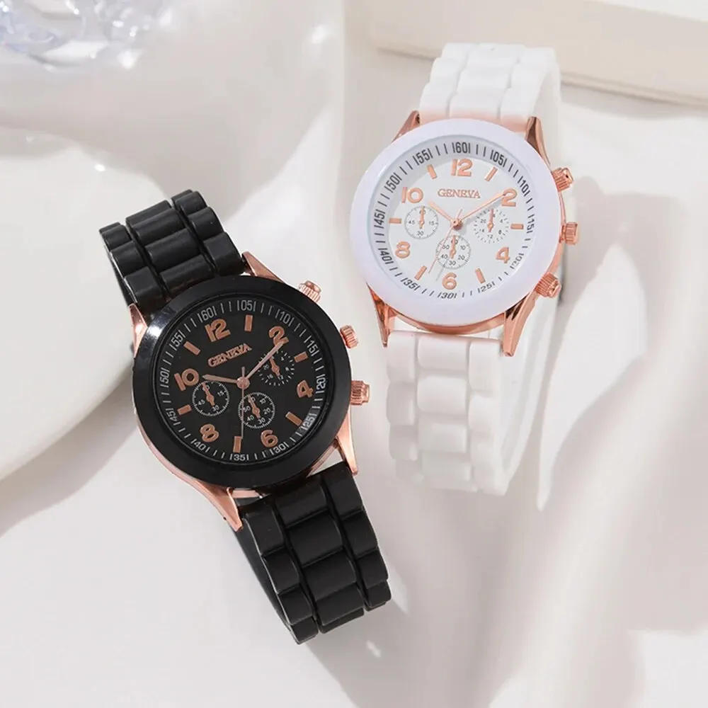 2Pcs Luxury Women's Watch Set Fashion Luxury Elegant Alloy Wristwatch Silicone Strap Couple Watch Men Quartz Holiday Gifts - Image 3