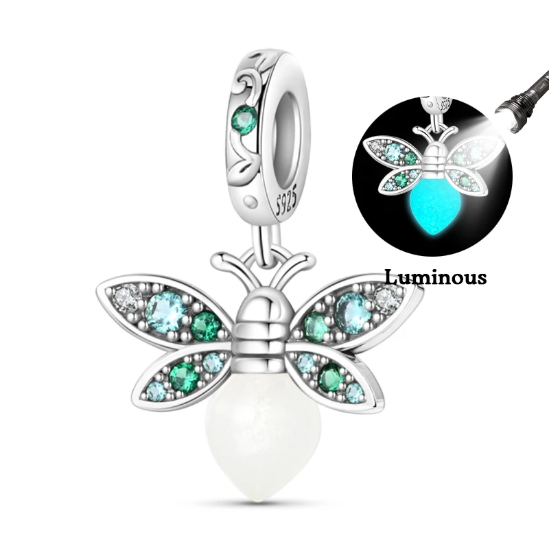 100% 925 Sterling Silver Creative Blue Luminous Firefly Charms Pendants Fit Qikaola 925 Original Bracelets DIY Birthday Jewelry - Image 21