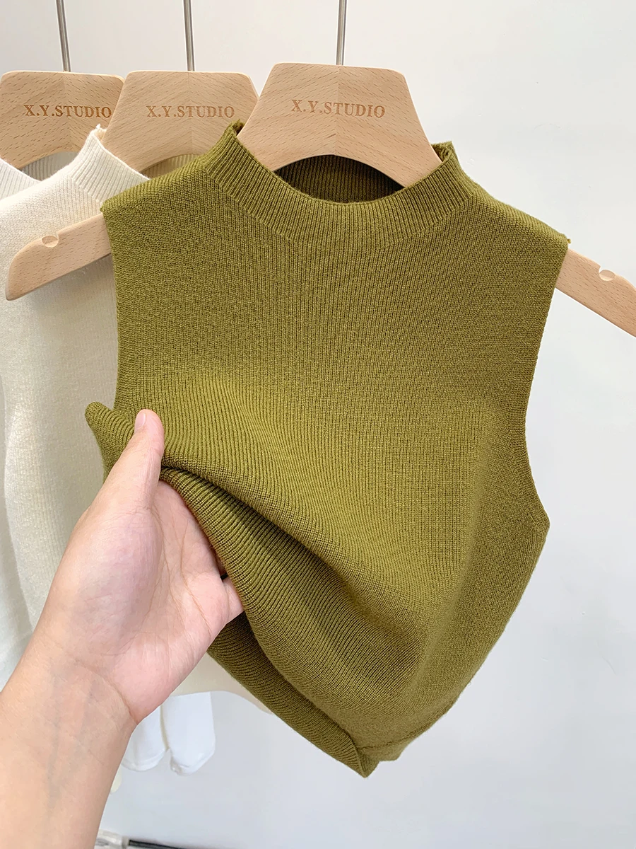 2024 Women Knitted Tank Top Summer Fall Slim Sweater Short Sleeveless Solid Spring Autumn Sweaters Pullovers - Image 3