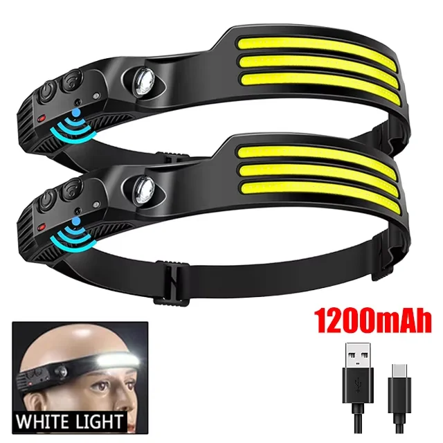 COB LED Sensor Head Lamp Induction Headlamp Built-in Battery Flashlight USB Rechargeable Head Torch 5 Lighting Modes Headlight - Image 11
