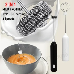 HOT Electric Milk Frother + Egg Beater Wireless Type-C Charging 3 Speeds Mini Handheld Foam Maker Coffee Whisk Cooking Tools