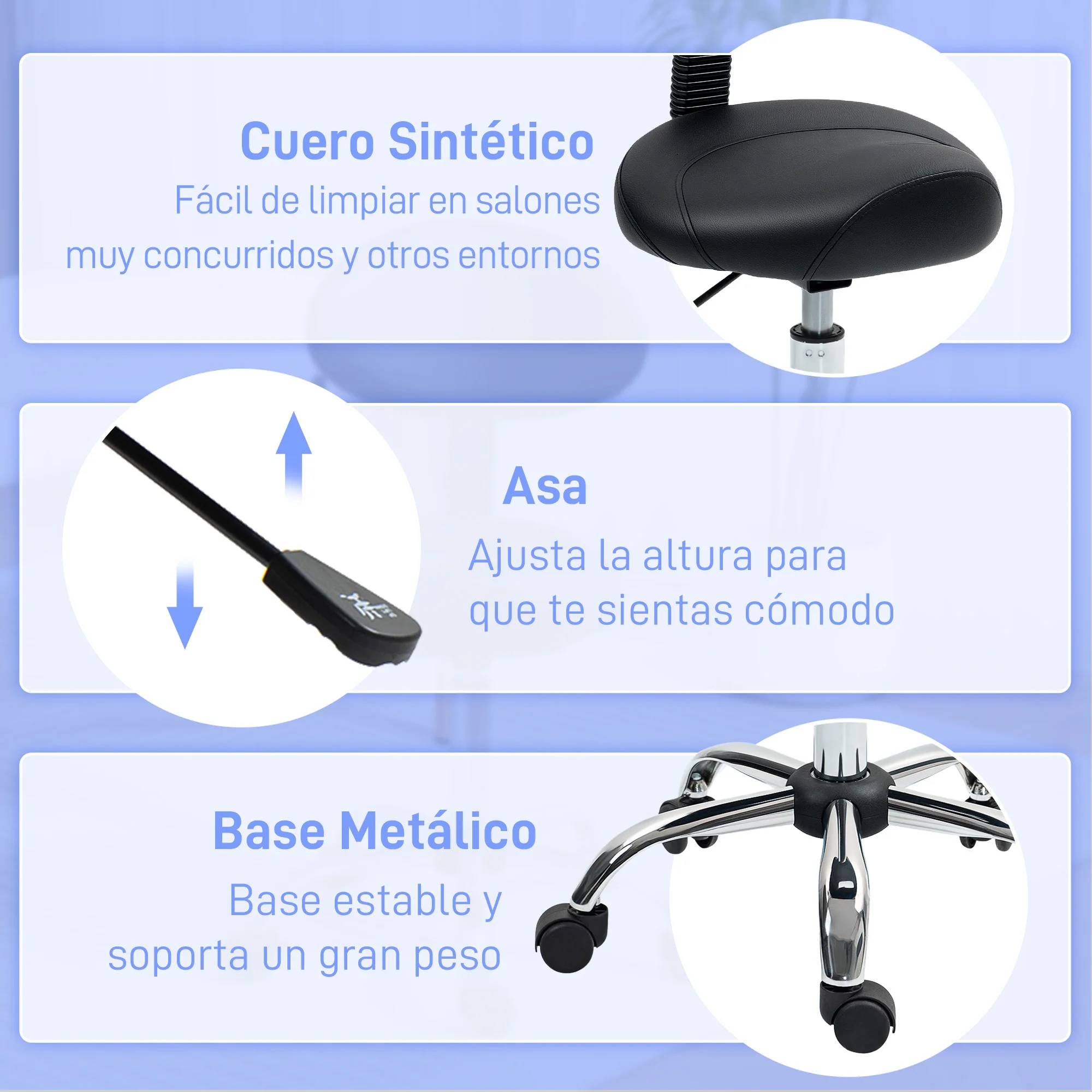 Stool with Wheels and Removable Backrest Adjustable Height 83-98 cm Black - Image 6