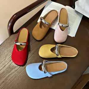 Famous Brand Spring Retro Single Shoes Comfortable Rubber Bottom Ladies Sandals Wider Toe Box Ballerina Slippers Style