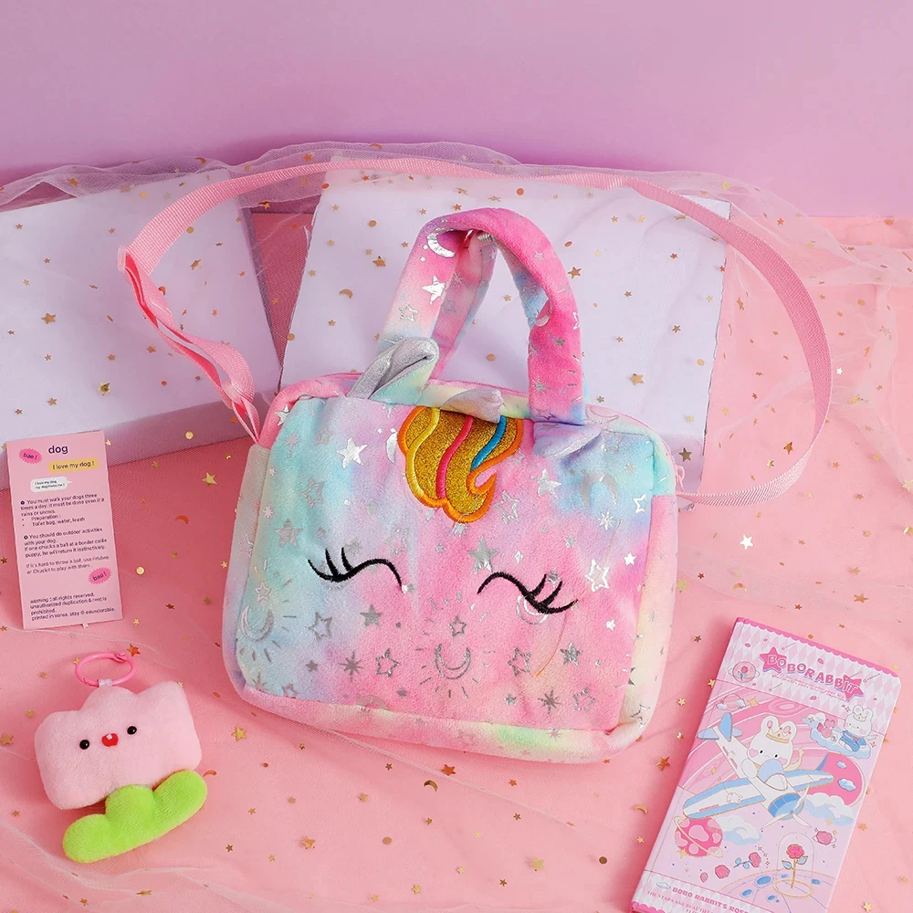 Plush Unicorn Crossbody Bag for Girls Kids Shoulder Purse Cute Student Gift Pencil Case Coin Wallet Travel Accessory - Image 4