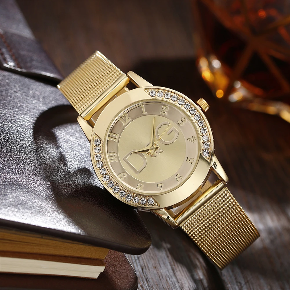 Luxury 2025 Women's watches With Diamonds Simple Digital Design Ladies' Quartz Watch Casual Gold Mesh Belt Women Clock Strap