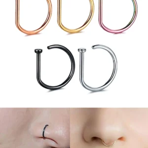 New Curved Barbells Fake Nose Piercing D Shaped Tragus Helix Stud Earring Hoop Septum Stainless Steel Ring Nostril Body Jewelry