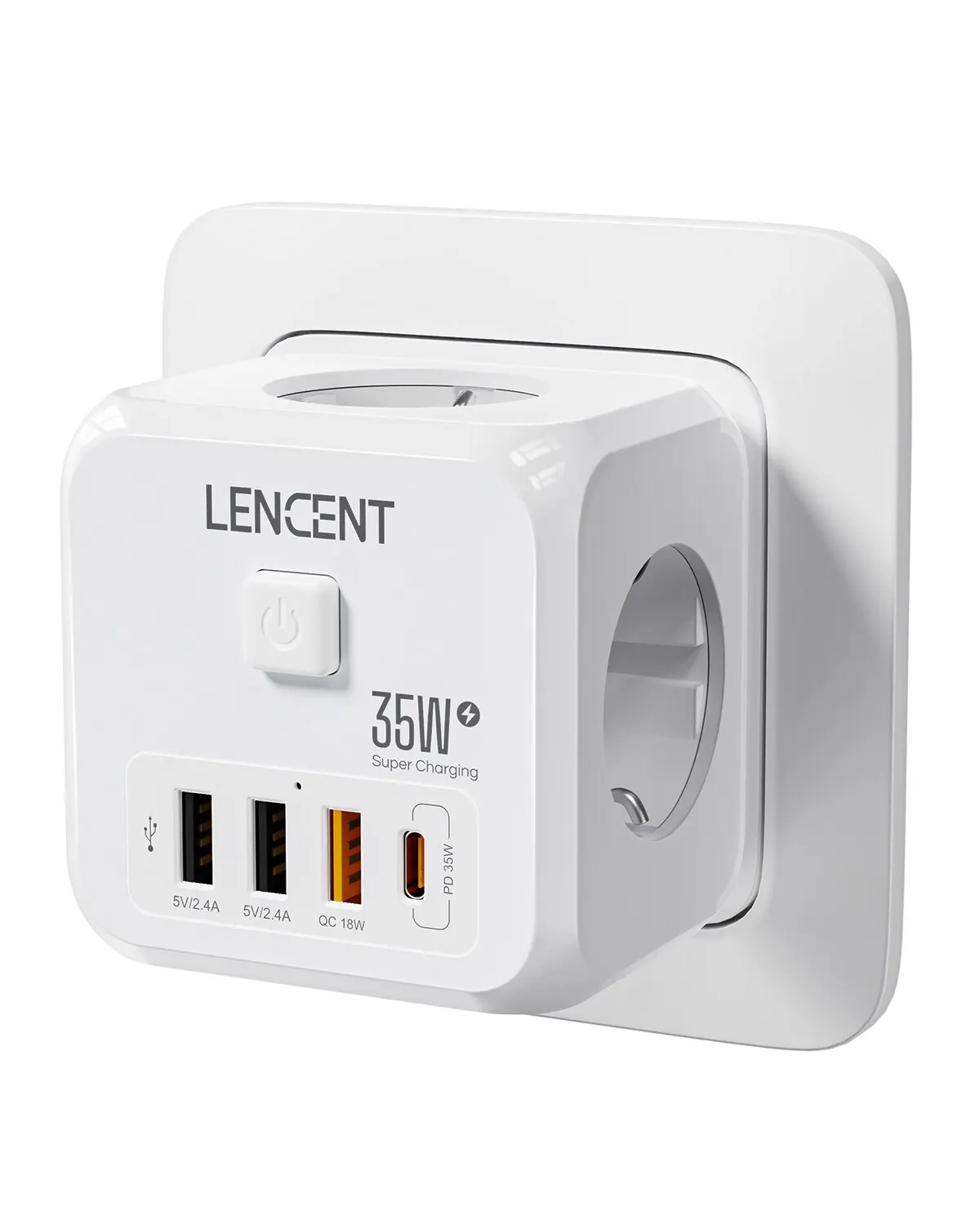 LENCENT Wall Socket Extender with 3 AC Outlets 3 USB Ports And1 Type C 7-in-1 EU Plug Charger On/Off Switch for Home - Image 8