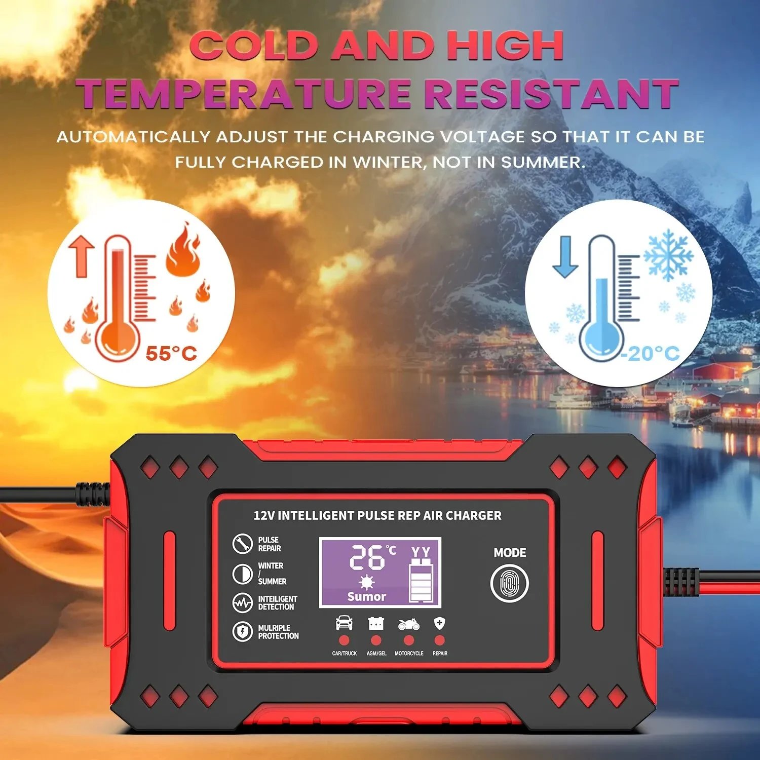 6A 12V Intelligent Car Battery Charger Car and Motorcycle Battery Charging Unit Lead-Acid Battery Repair LCD Display - Image 3
