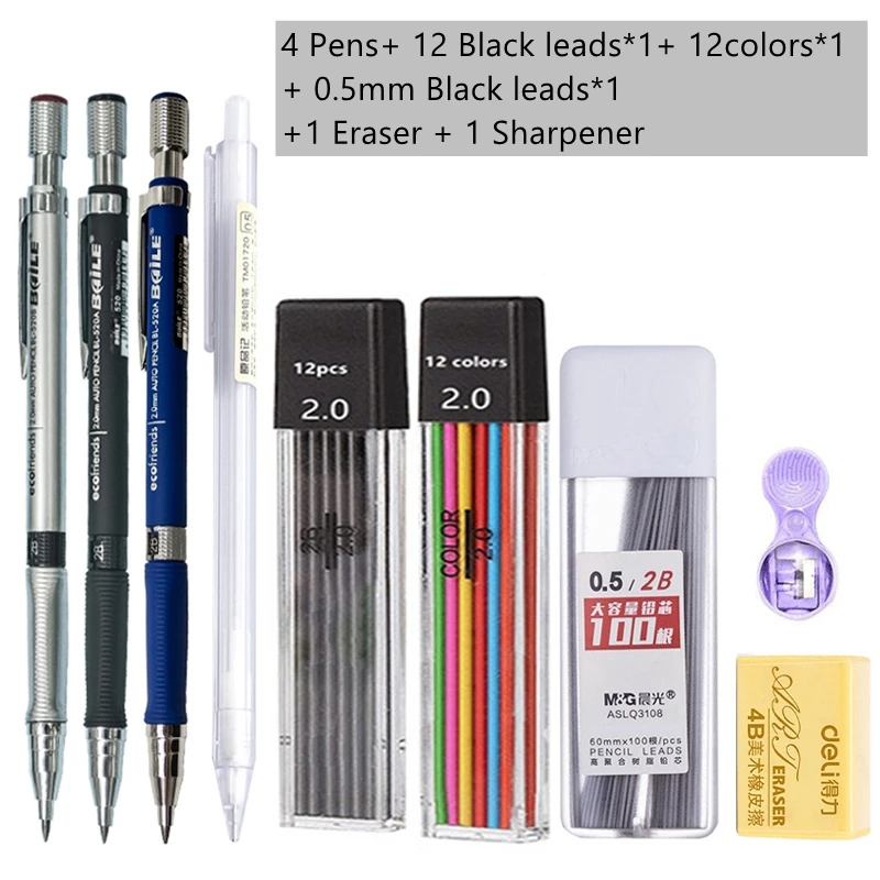 Mechanical Pencil Set 2.0 mm with 2B Black/Colors Lead Refill For Writing Sketching Art Drawing Painting School Automatic Pencil - Image 17