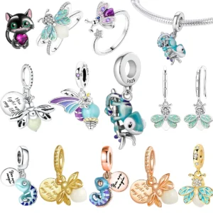 925 Sterling Silver Dangle Charm Chameleon luminous Firefly Ring Earrings Bead Charms for Original DIY Bracelet Fine Jewellery
