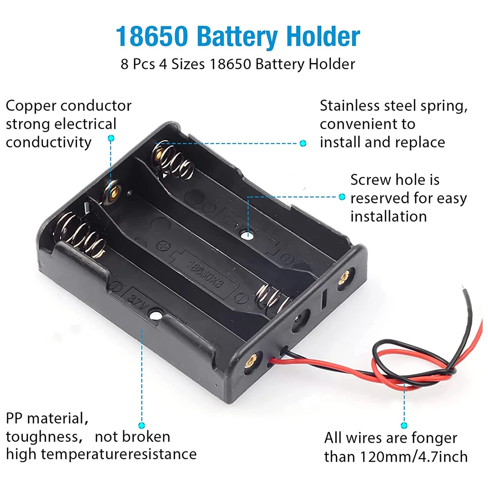 3pcs 18650 Battery Holder Box 1 Slot 3.7V Battery Storage Case 1/2/3/4 Cell Plastic Container with Connect Black Red Wires - Image 3