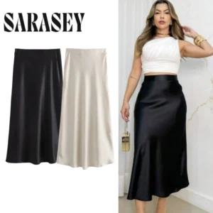 Women 2025 Satin Black Skirt Women High Waist Long Skirts for Women Summer White Midi Skirt Office Elegant Daily Skirts