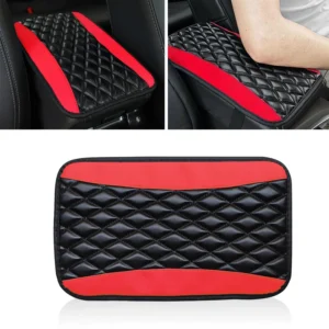 Car Armrest Cover Mat Universal PU Leather Car Interior Central Armrest Box Pad Non Slip Decor Mat Universal Accessories (Black)