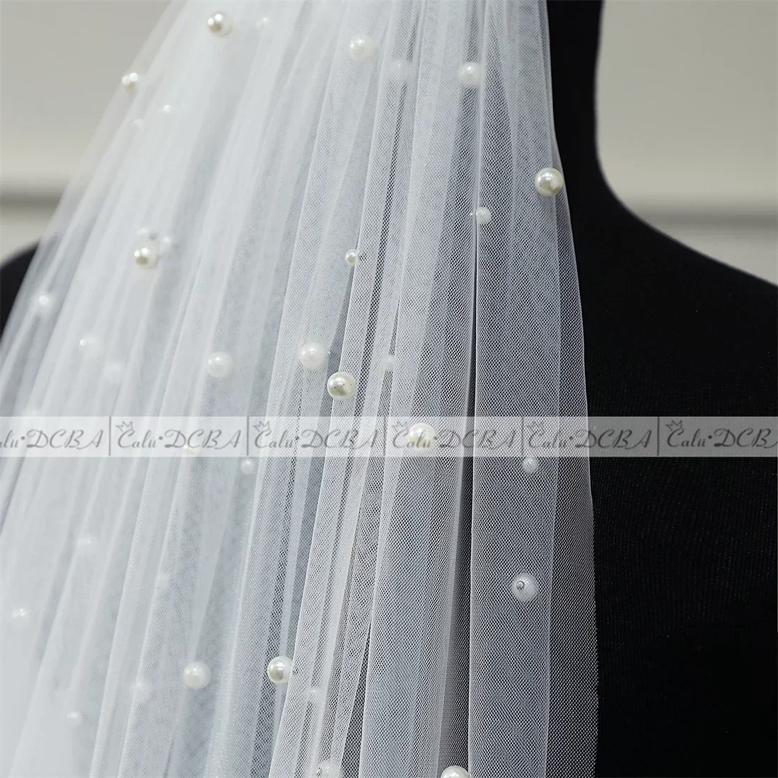 Pearls White Ivory Long Bridal Veil With Comb 1 Layer Cathedral Wedding Veil with Pearls Velos de Noiva Crystal Beads 75-300cm - Image 4