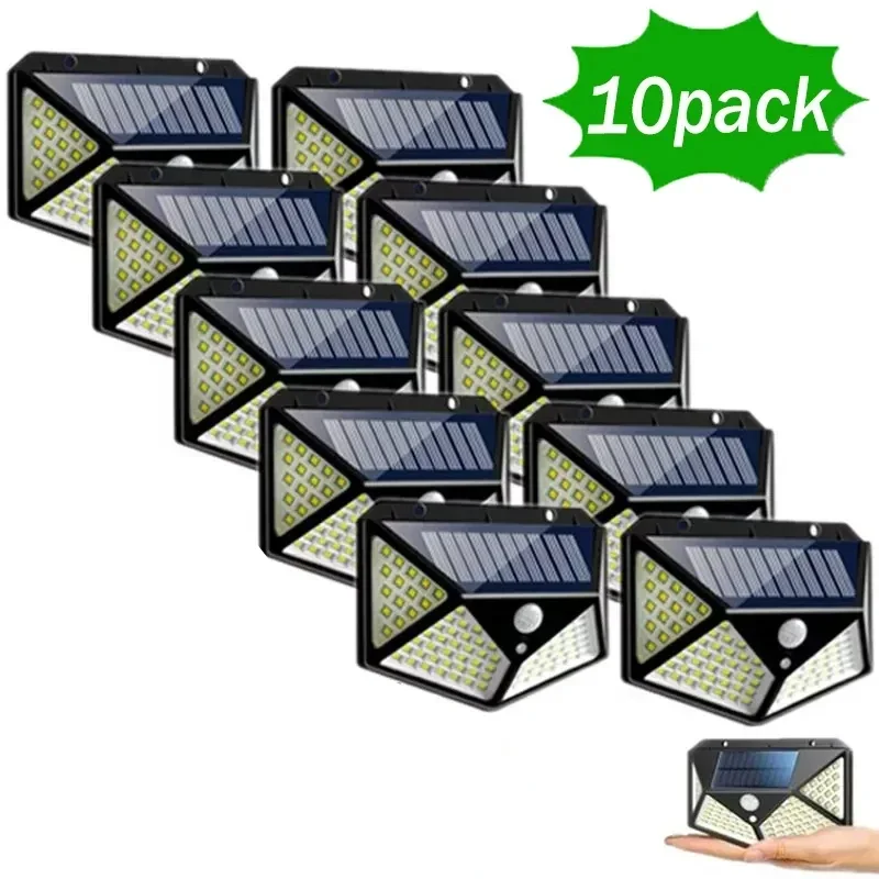 1~12PCS 100 LED Solar Wall Lamp 4 Sides Luminous With Motion Sensor Outdoor Garden Courtyard Waterproof Wall Light - Image 11