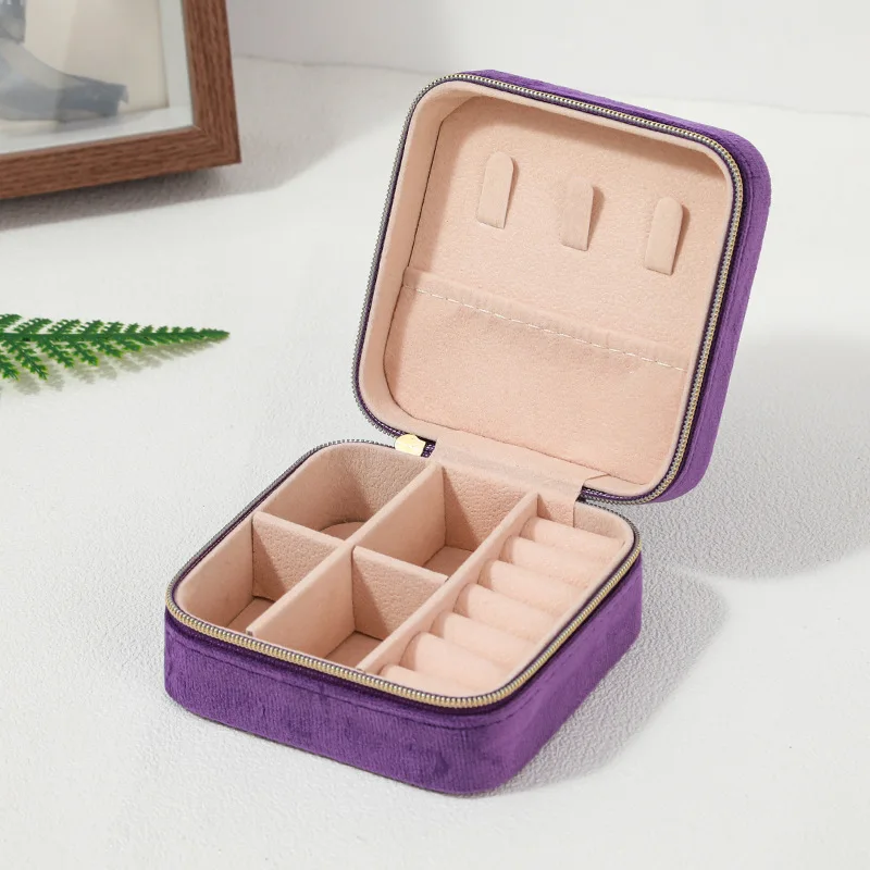 Velvet Jewelry Box For Women Necklace Ring Earrings Organizer Holder Travel Portable Zipper Square Jewelry Storage Case - Image 13