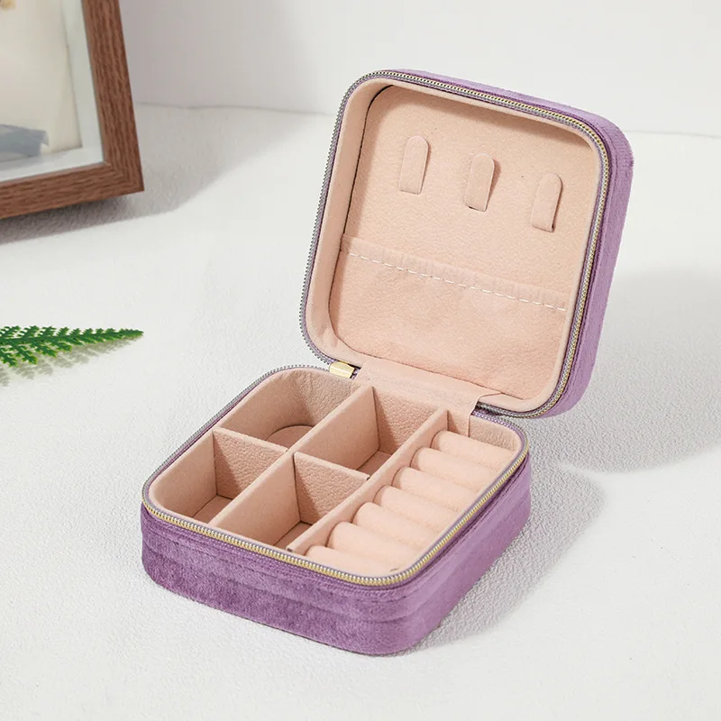 Velvet Jewelry Box For Women Necklace Ring Earrings Organizer Holder Travel Portable Zipper Square Jewelry Storage Case - Image 8
