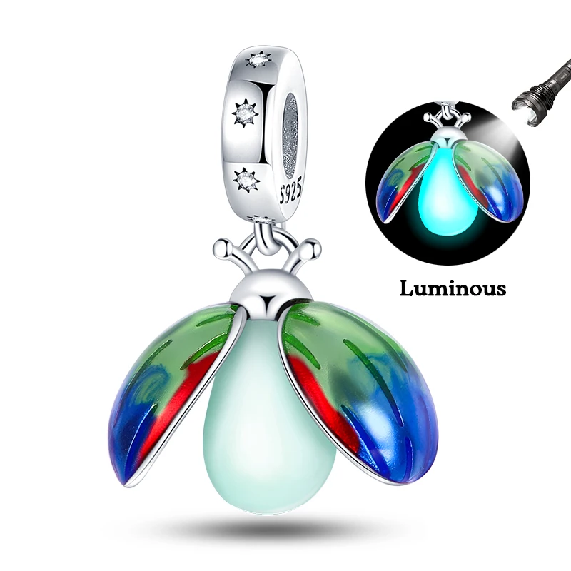 100% 925 Sterling Silver Creative Blue Luminous Firefly Charms Pendants Fit Qikaola 925 Original Bracelets DIY Birthday Jewelry - Image 11