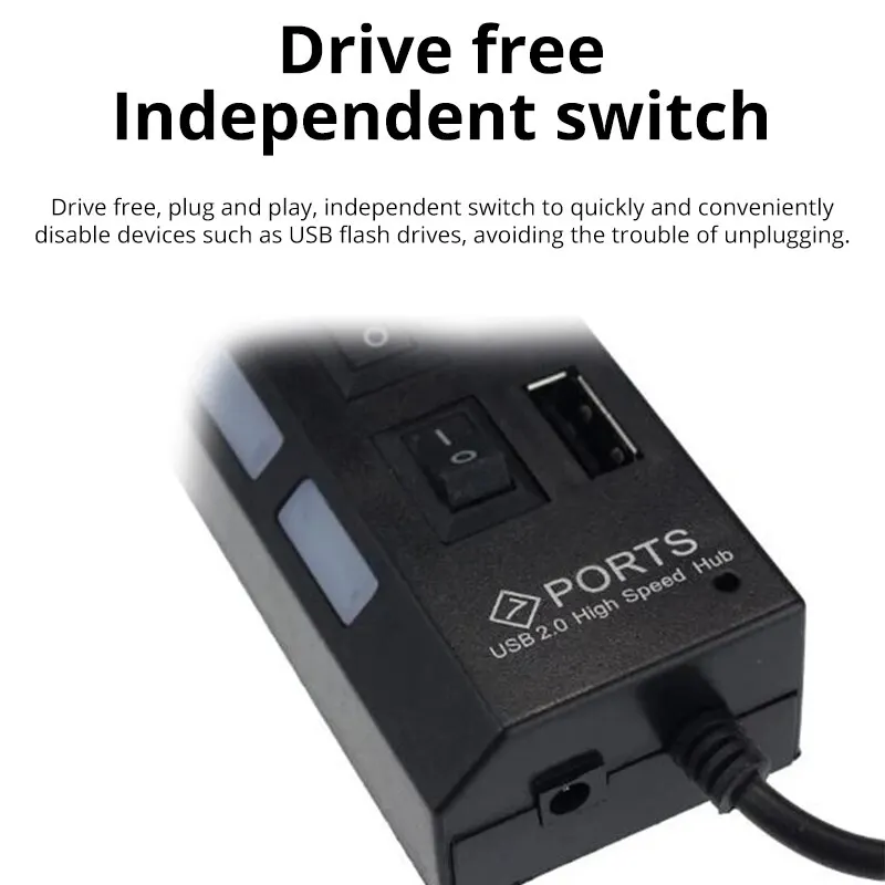 Coolcirc 7-Port USB 2.0 Switch Extension Hub - 1 to 7 USB Splitter for PC/Laptop/Desktop (Quick-Connect, Multi-Device Expansion) - Image 5