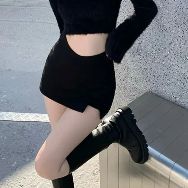Black Split Mini Skirts Women Summer Sexy Club High Waist Slit Skirt Streetwear Korean Party Fashion Irregular Slim A Line Skirt - 图片 6