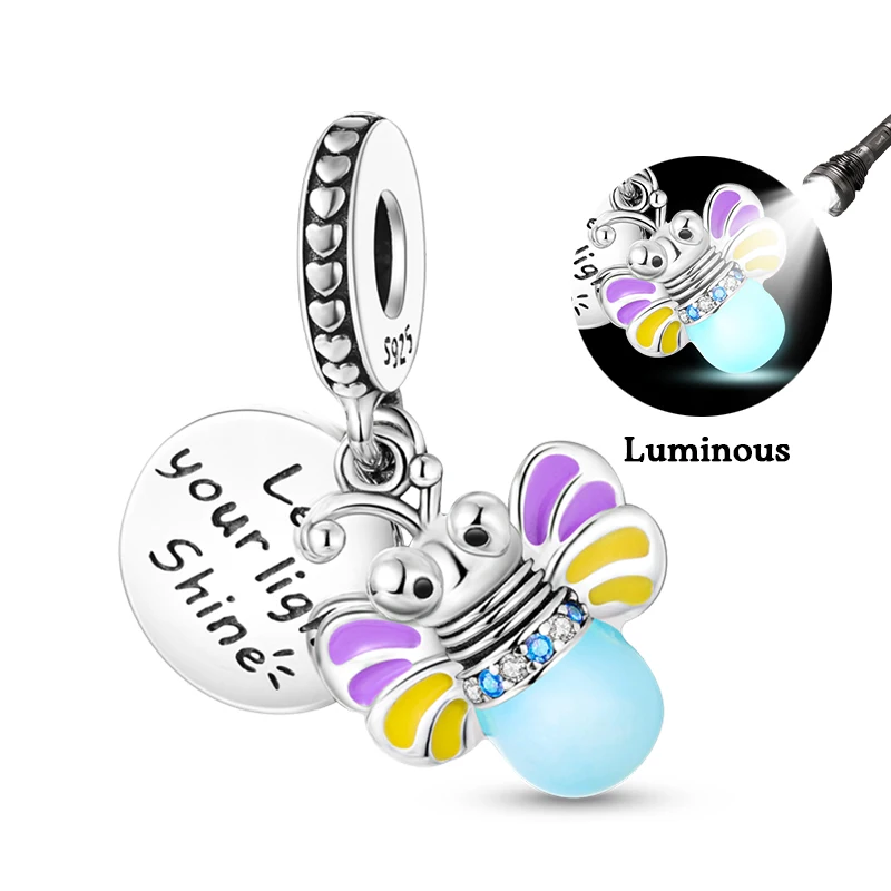 100% 925 Sterling Silver Creative Blue Luminous Firefly Charms Pendants Fit Qikaola 925 Original Bracelets DIY Birthday Jewelry - Image 12