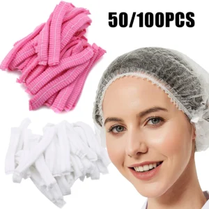 50/100PCS Disposable Hair Head Caps Non Woven Dustproof Cap Eyelash Extension Makeup Tool Breathable Shower Bathing Hats