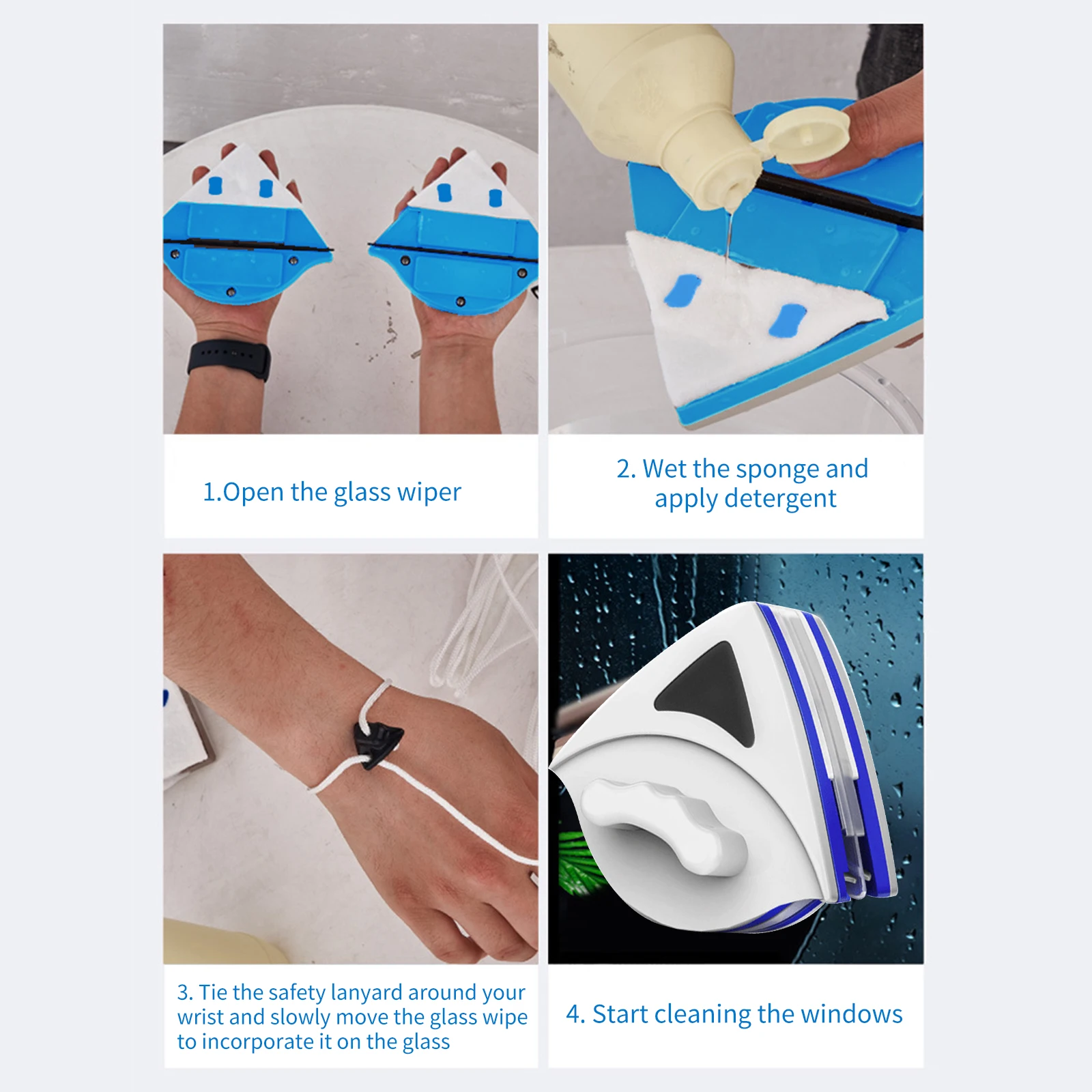 2024 Household Office Special Window Cleaner Magnetic Glass Window Cleaning Tool Automatic Water Discharge Double-layer Wiper - Image 5