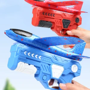 Children's outdoor three in one foam soft elastic toy gun, hand thrown ejection aircraft suit, foam aircraft color random