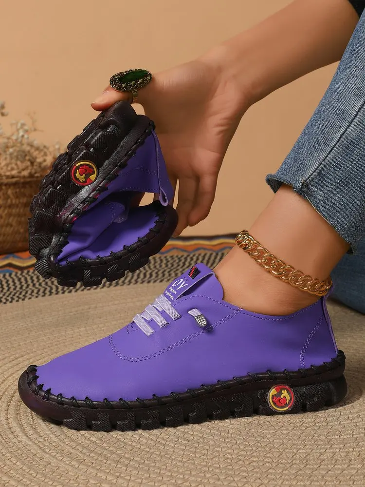 2025 Spring and Autumn Hand-stitched Single Shoes Large Size Women's Shoes Middle-aged Mom Shoes White Shoes Flat Casual Shoes - Image 19