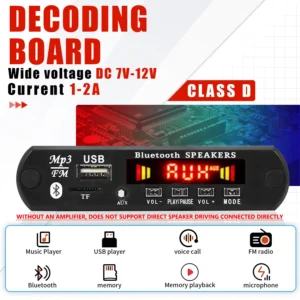 Car DIY 5.0 Bluetooth MP3 WAV Decoder Board DC 12V Wireless USB MP3 Music Player TF Card Slot FM AUX with Mic Handsfree control