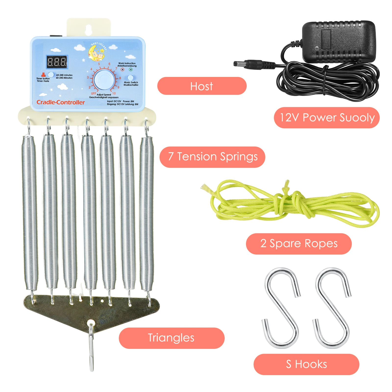 Babyschaukel-Controller Electric Baby Swing Controller,2 Spring,Remote Control, Motor Spring Bracket, Adjustable Timer, No Noise - Image 7