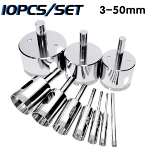 10PCS 3-50mm Diamond Hole Saw Drill Bits Set For Glass Marble Porcelain Tile Cutting Tools Drill Bits Set